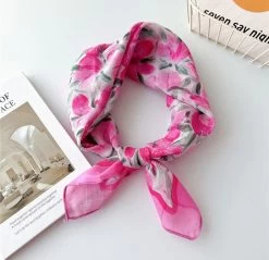 Pink Fuchsia Floral Print Square Scarf