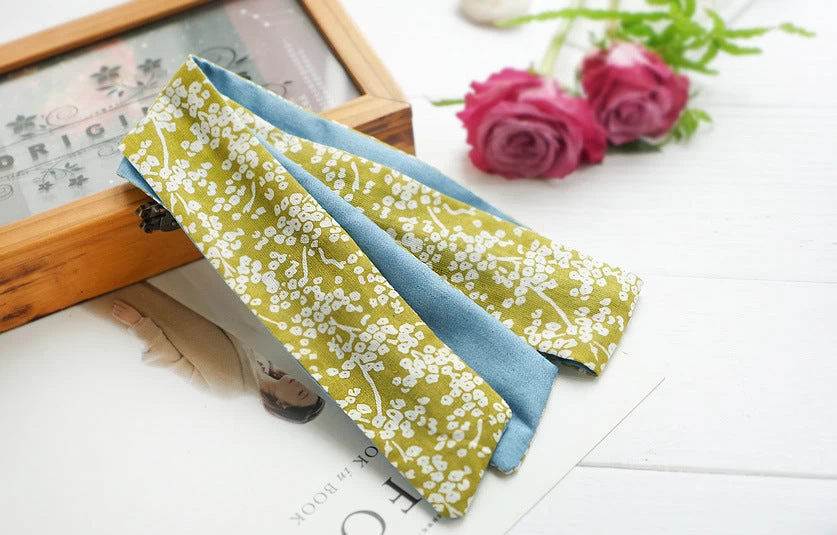 Double Sided Floral Twist Hair Scarf In Olive Green - Image 4