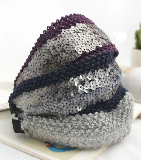 Knitted Clear-sequins Extra-wide Headband - Image 2