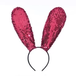 Dark Red Sequins Bunny Ears