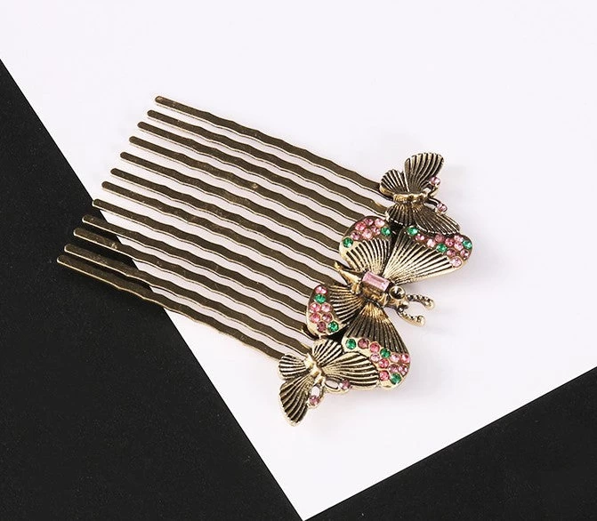 Multicoloured Rhinestones Butterflies Hair Comb