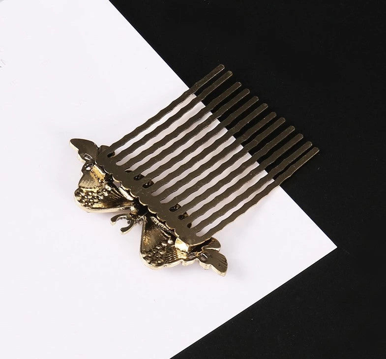 Multicoloured Rhinestones Butterflies Hair Comb - Image 3