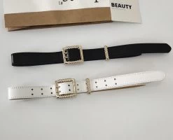 Leather Wide Belt With Double Buckles