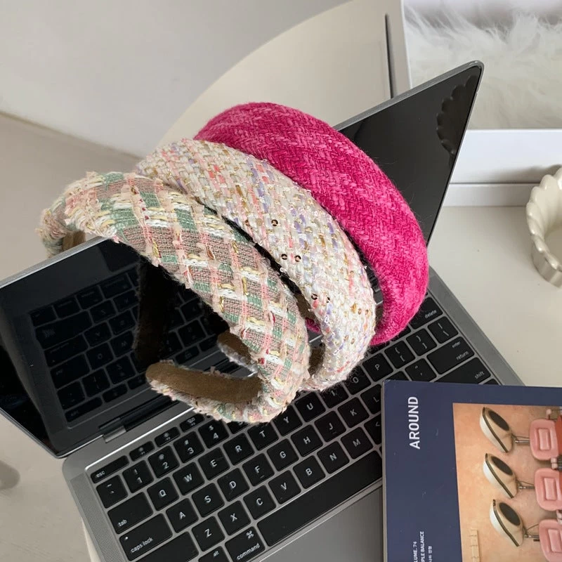 Knitted Top Thinly Padded Headband In Hot Pink - Image 4