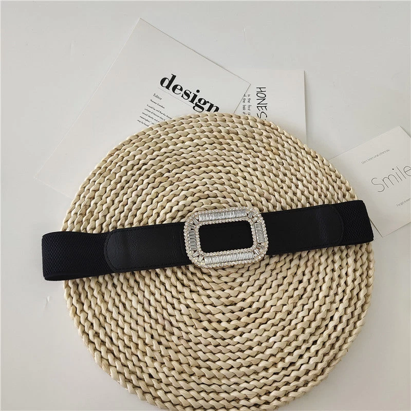 Stretch Wide Belt With Shiny Gems Studded Buckle - Image 5