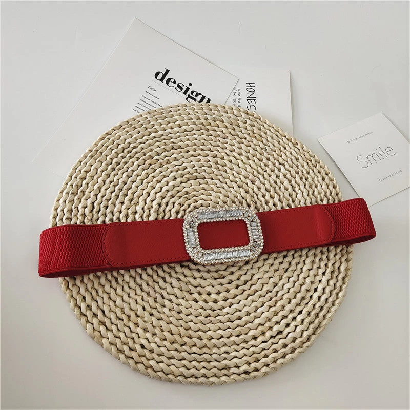 Stretch Wide Belt With Shiny Gems Studded Buckle - Image 6