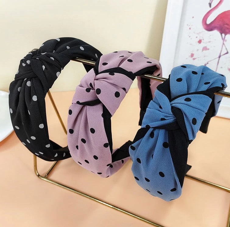 Black Polka Dots Knotted Headband - Image 3