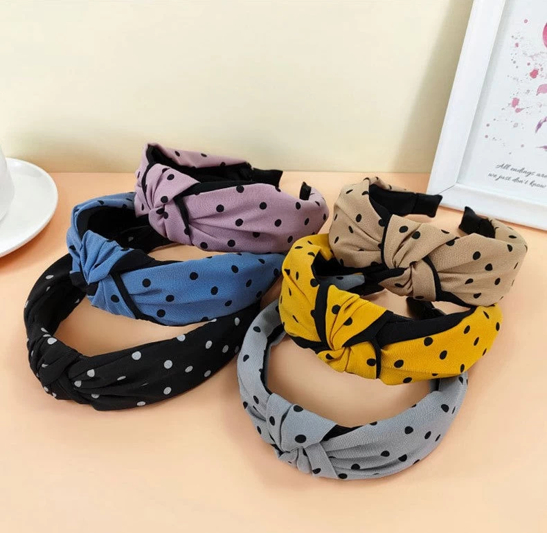 Black Polka Dots Knotted Headband - Image 2