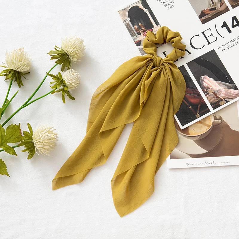Chiffon Plain Scrunchies With Long Tail - Image 12