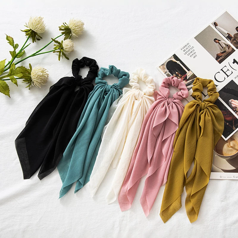 Chiffon Plain Scrunchies With Long Tail - Image 3
