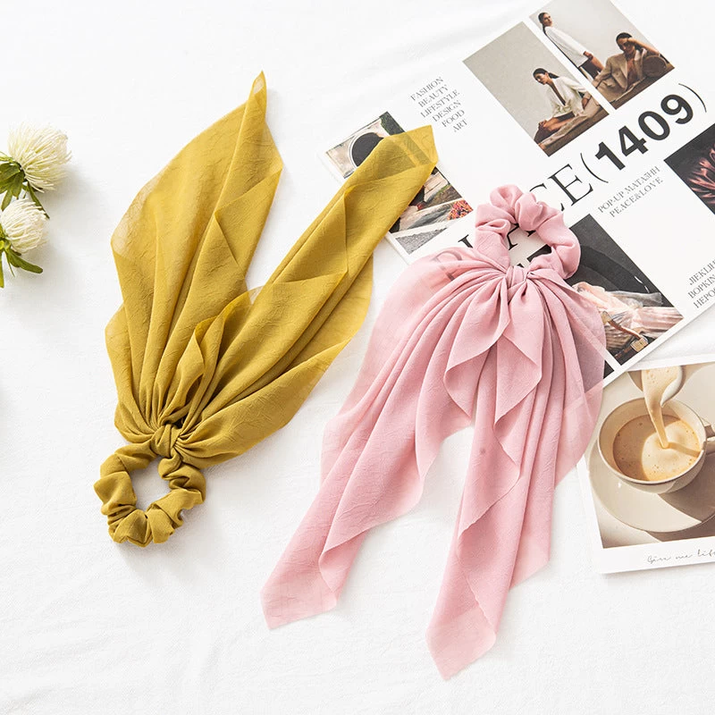 Chiffon Plain Scrunchies With Long Tail - Image 5