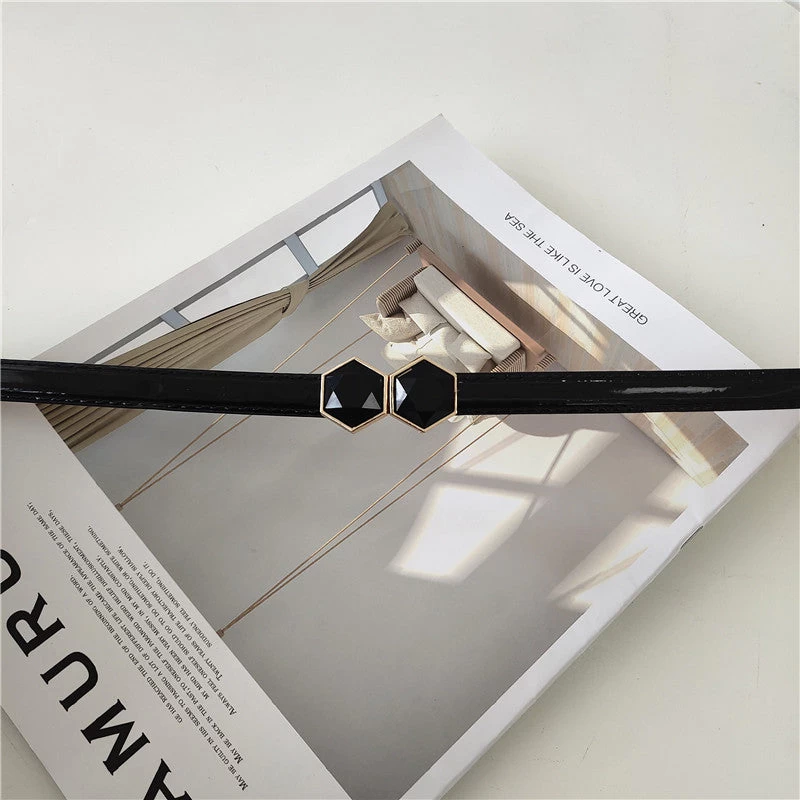 Black Acrylic Gem Leather Belt