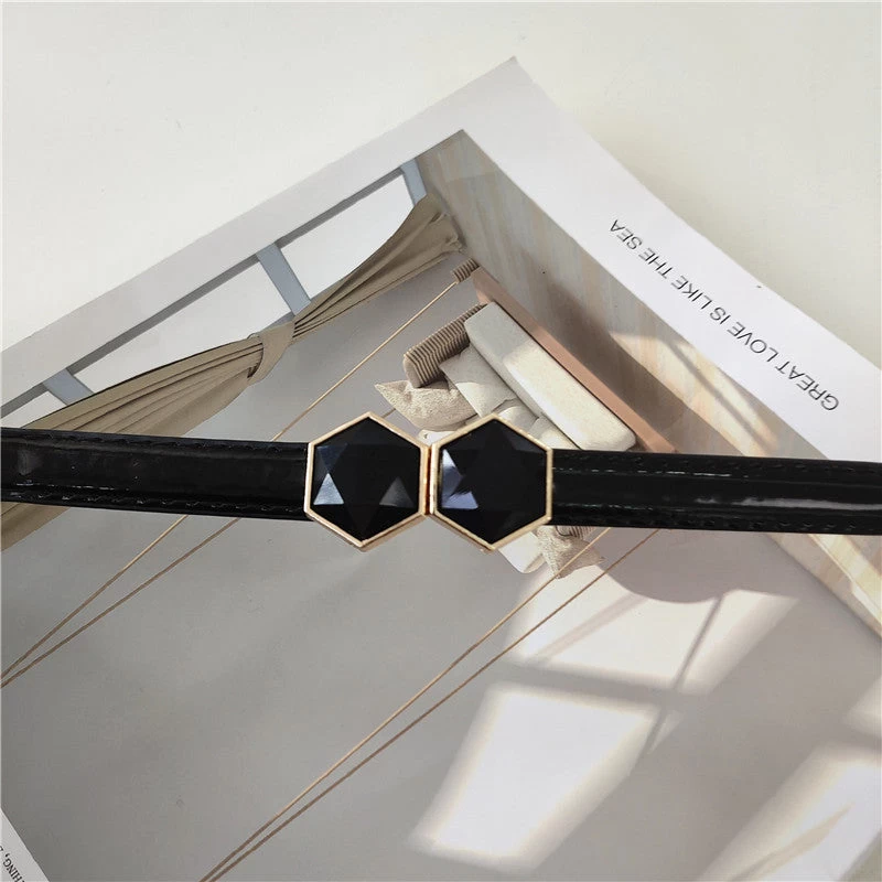 Black Acrylic Gem Leather Belt - Image 2