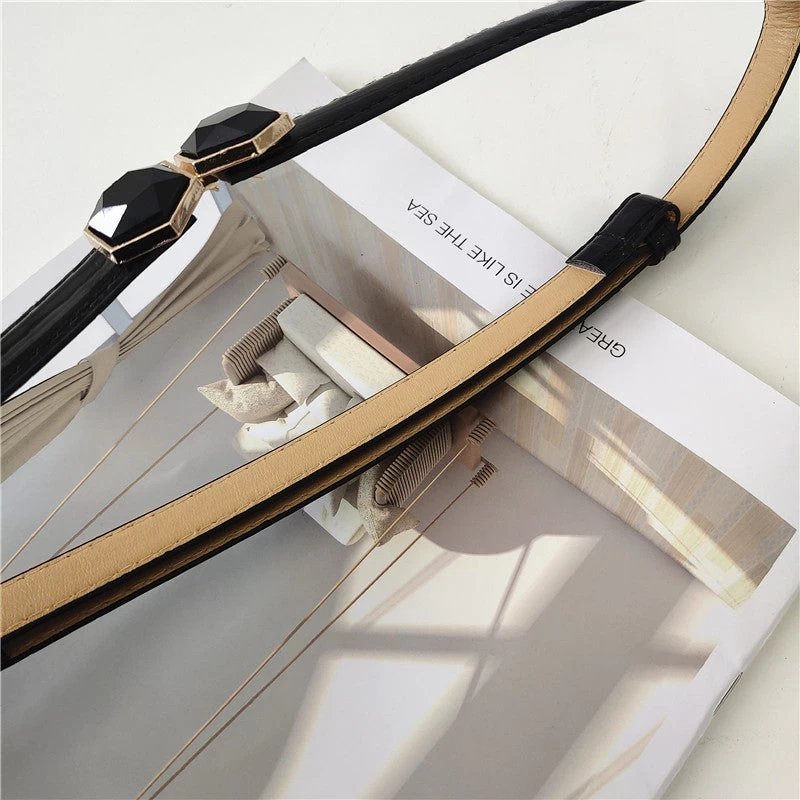 Black Acrylic Gem Leather Belt - Image 7