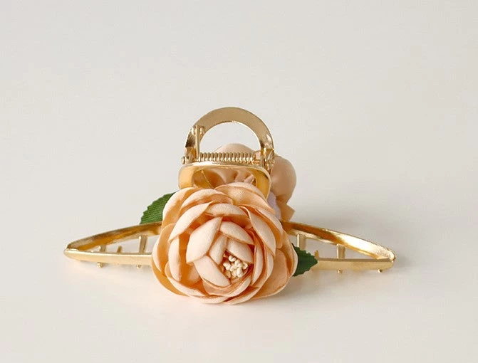 Gold Metal Hair Claw With Flowers - Image 3