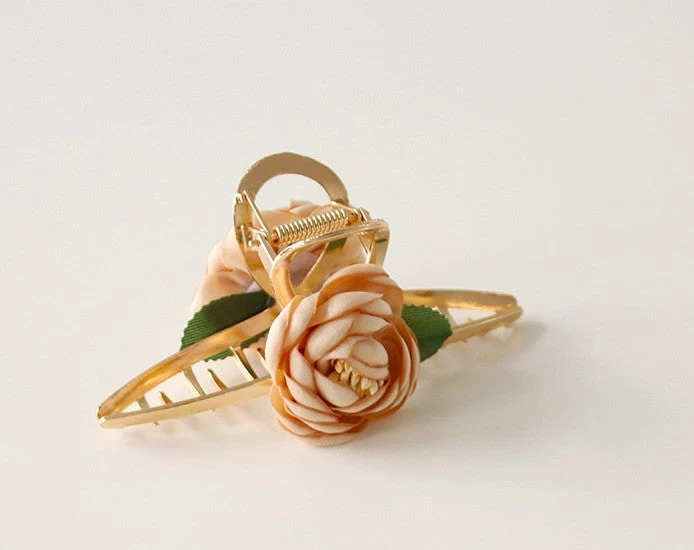 Gold Metal Hair Claw With Flowers