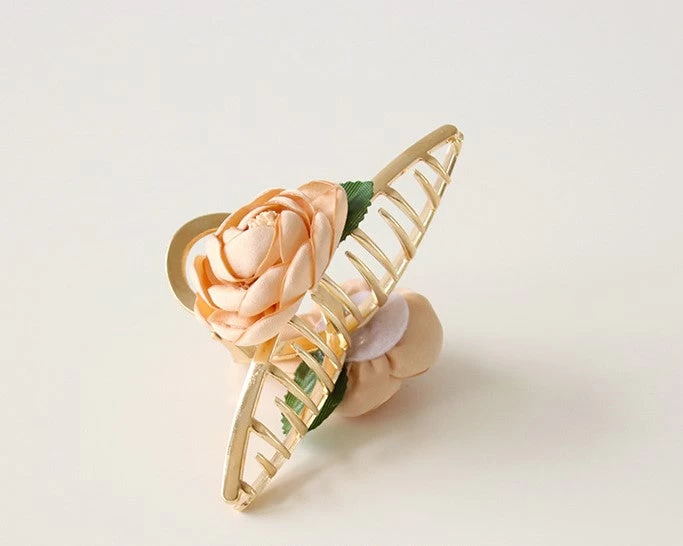 Gold Metal Hair Claw With Flowers - Image 2
