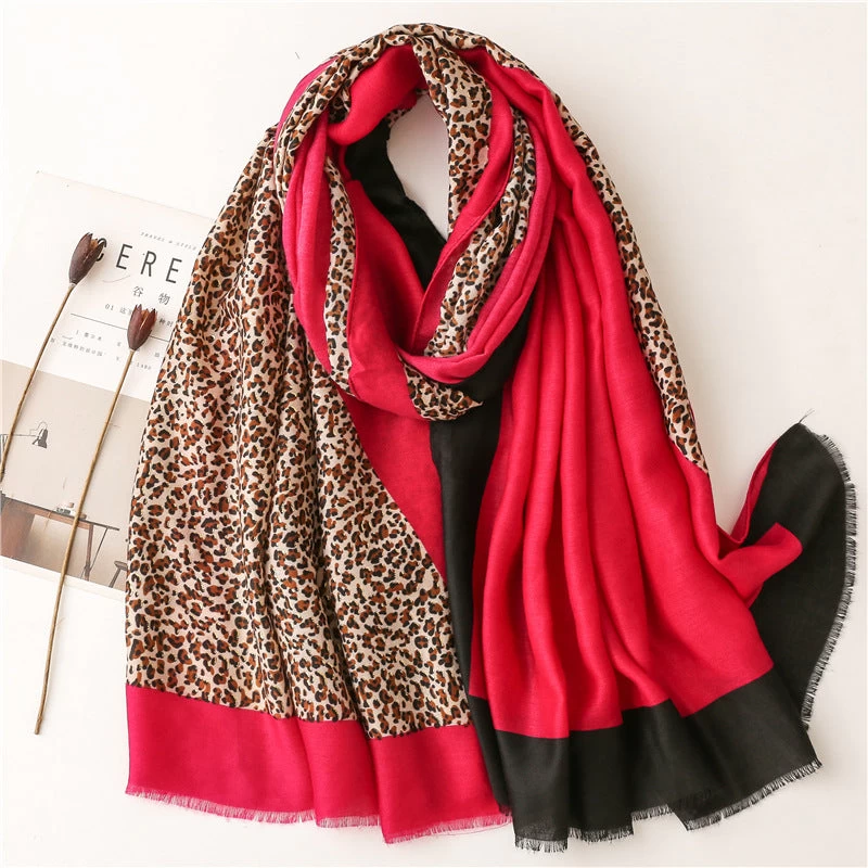 Mixed Hot Stamped Leopard Print Fringed Scarf - Image 3