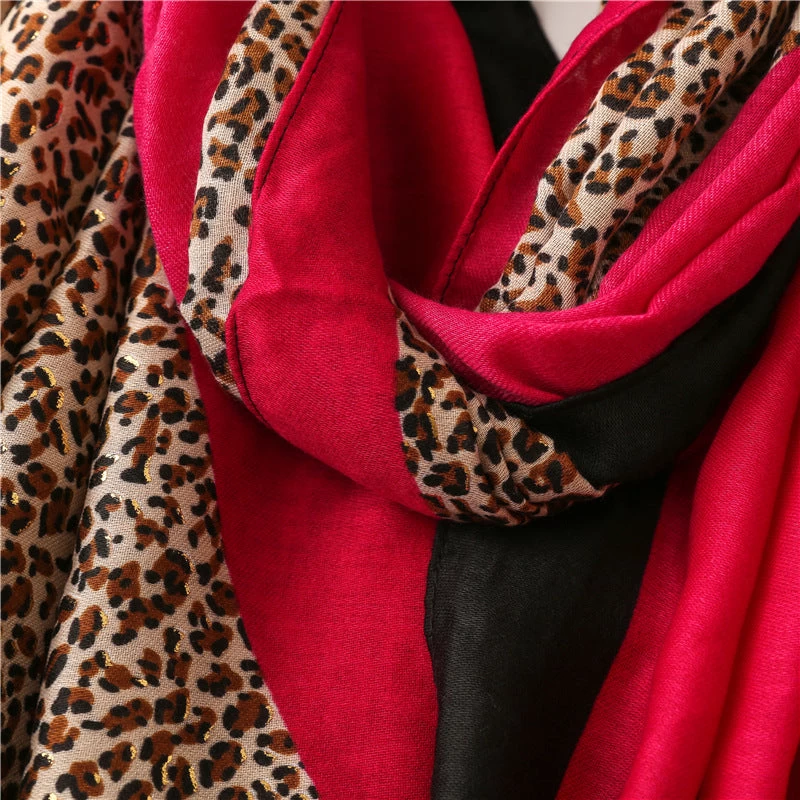 Mixed Hot Stamped Leopard Print Fringed Scarf - Image 7