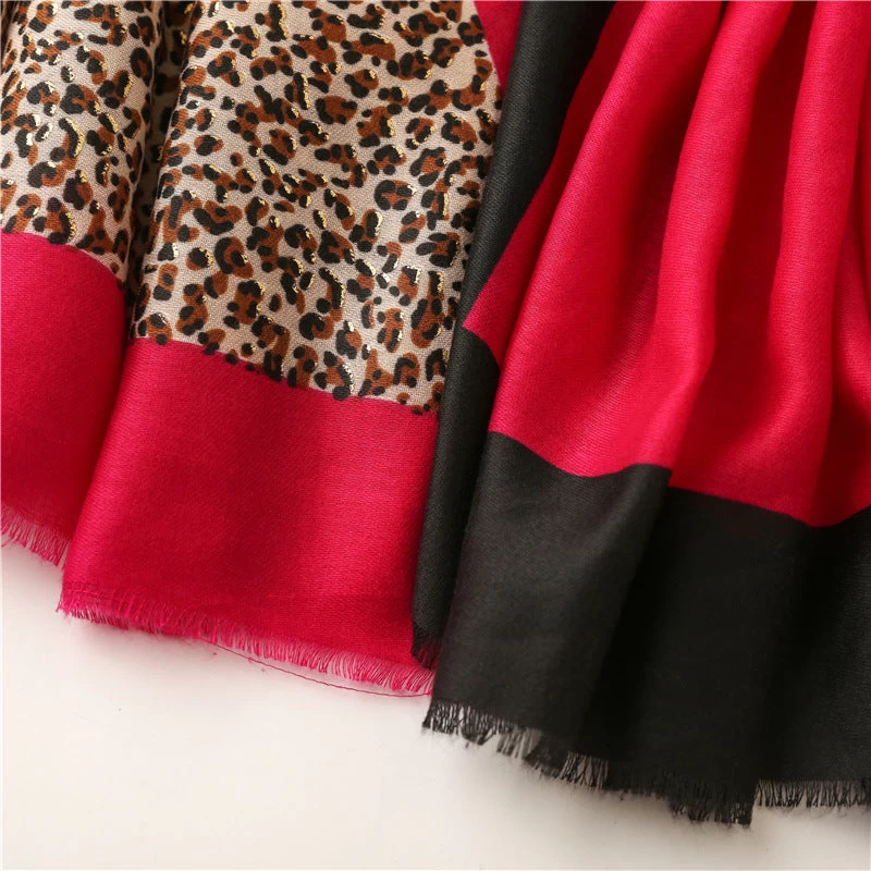 Mixed Hot Stamped Leopard Print Fringed Scarf - Image 8