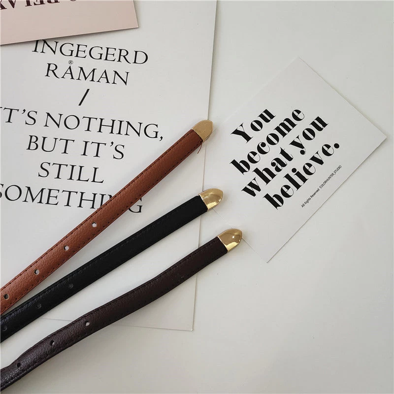 Solid Leather Thin Buckle Belt - Image 6