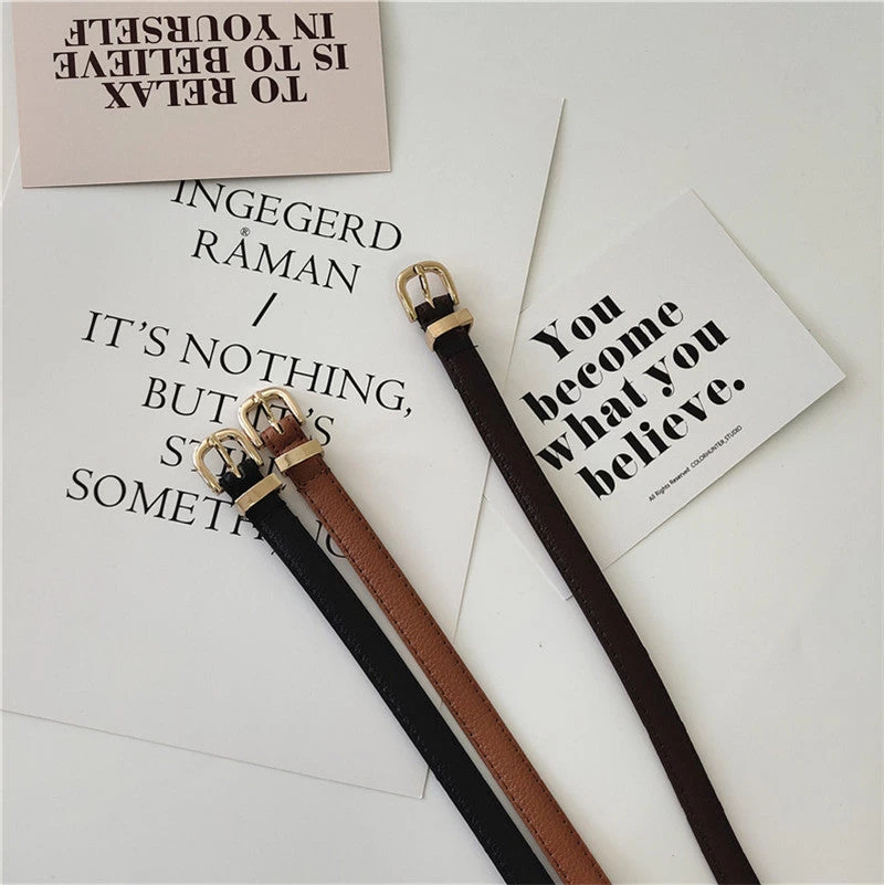 Solid Leather Thin Buckle Belt - Image 8