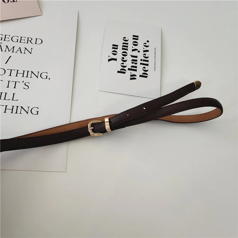 Solid Leather Thin Buckle Belt - Image 5