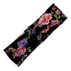 Pink Flowers Printed Black Turban Headband