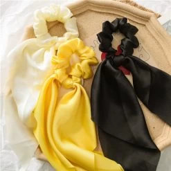 Satin Scrunchies With Scarf In Plain Colours