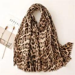Hot Stamped Large Leopard Print Fringed Scarf