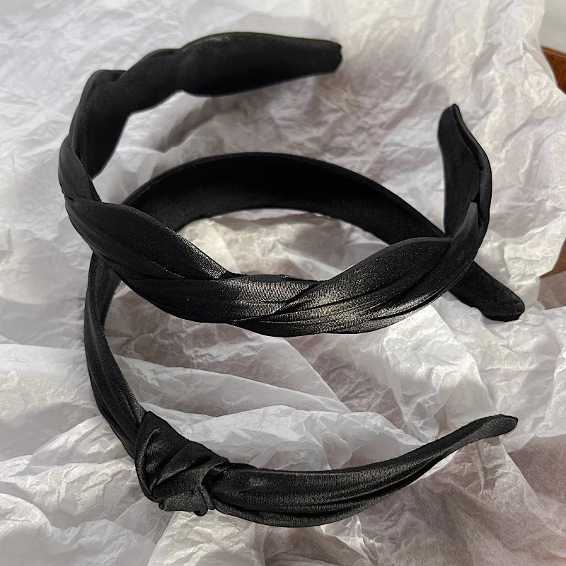 Black Silky Satin Braided Headband - Image 2