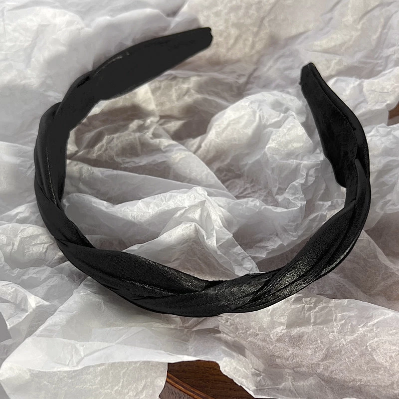 Black Silky Satin Braided Headband