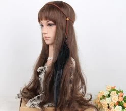 Braided Brown Suede Band With Black Feather Hair Tie