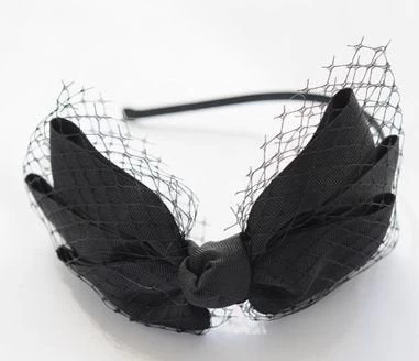 Black Ribbed Ribbon Bow Headband