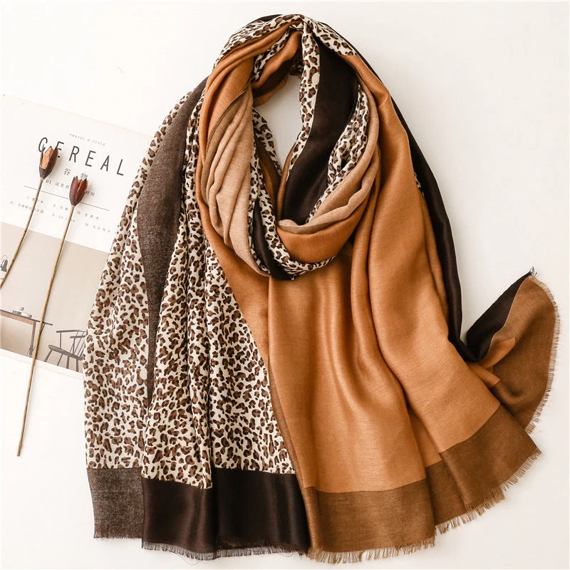 Mixed Hot Stamped Leopard Print Fringed Scarf - Image 4