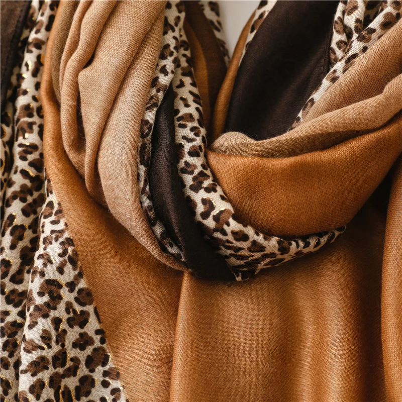 Mixed Hot Stamped Leopard Print Fringed Scarf - Image 5