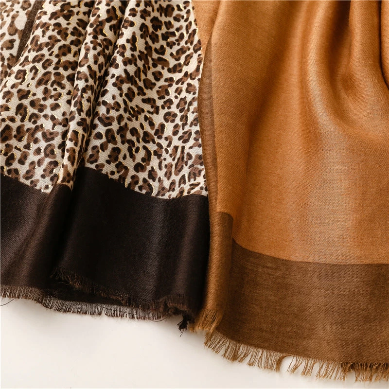 Mixed Hot Stamped Leopard Print Fringed Scarf - Image 9