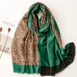 Mixed Hot Stamped Leopard Print Fringed Scarf