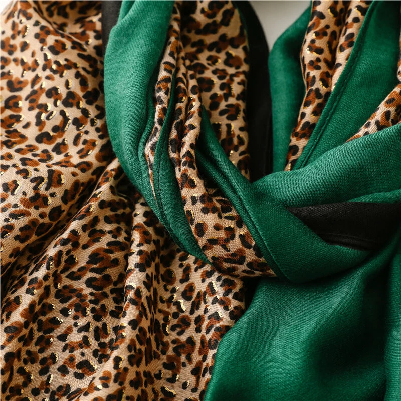 Mixed Hot Stamped Leopard Print Fringed Scarf - Image 6