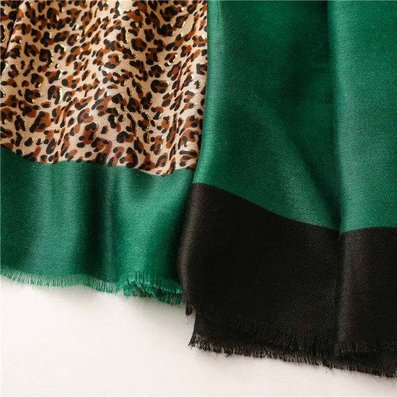 Mixed Hot Stamped Leopard Print Fringed Scarf - Image 10