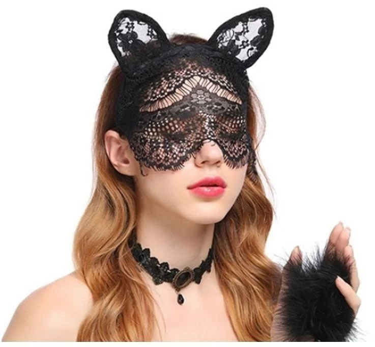 Black Lace Cat Ears With Veil - Image 2