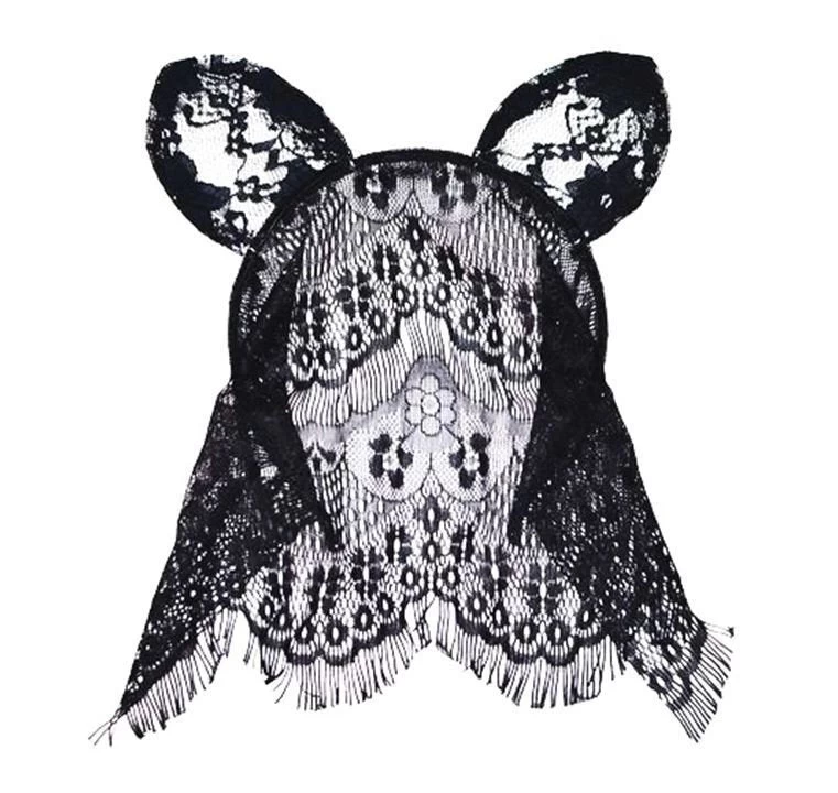 Black Lace Cat Ears With Veil - Image 3