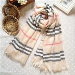 Beige Plaids & Checks Long Scarf
