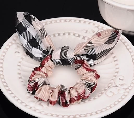 Beige Plaids Scrunchy With Bow - Image 3