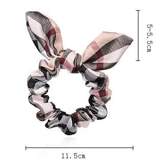 Beige Plaids Scrunchy With Bow - Image 4