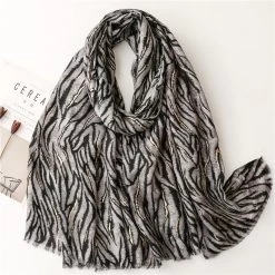 Hot Stamped Zebra Print Fringed Scarf