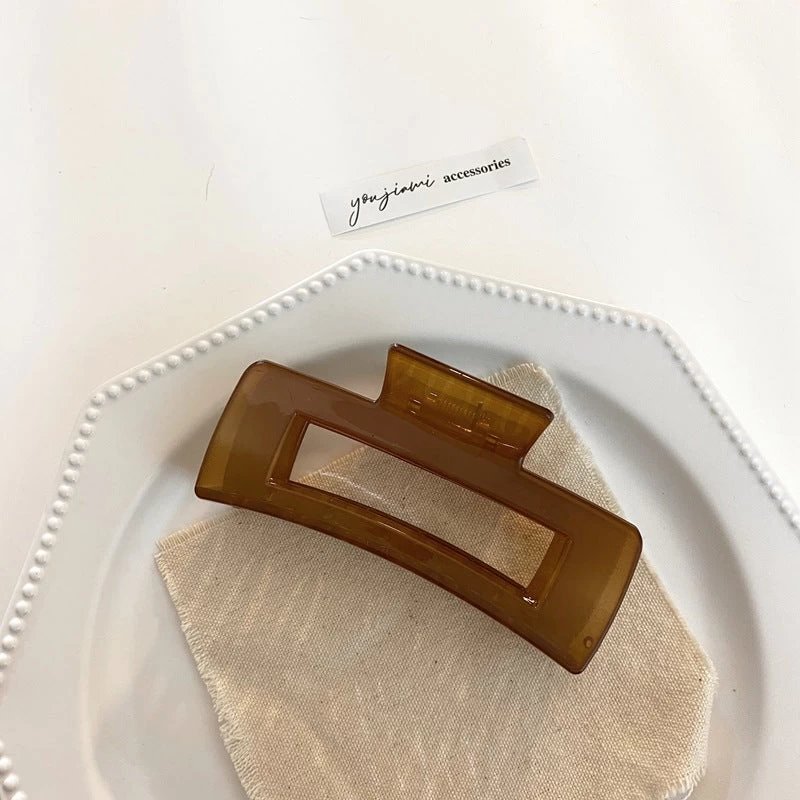 Rectangle-shaped Large Acrylic Hair Claw In Coffee Colour