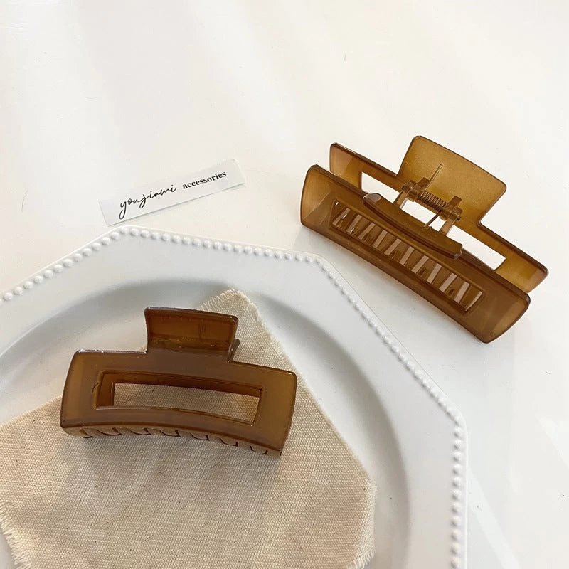 Rectangle-shaped Large Acrylic Hair Claw In Coffee Colour - Image 2
