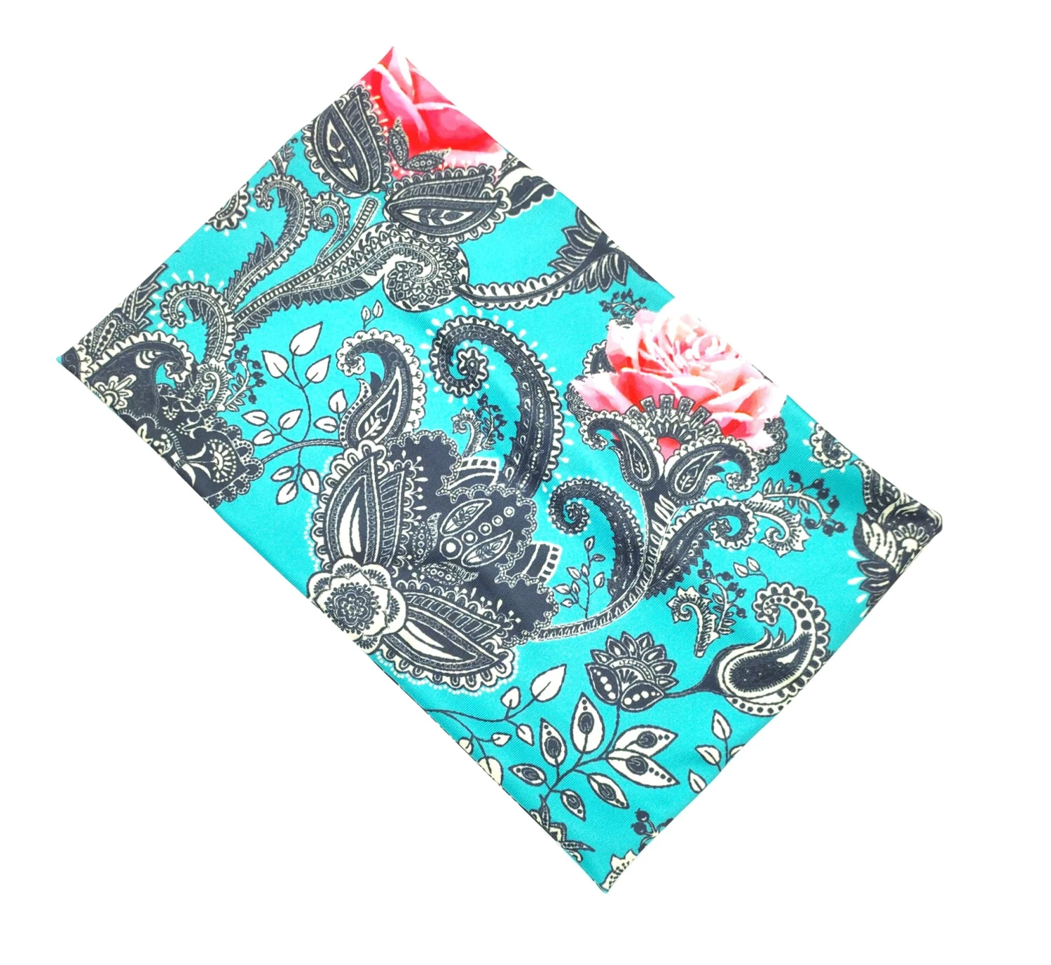 Pink Rose Printed Sky Blue Wide Loop Headband
