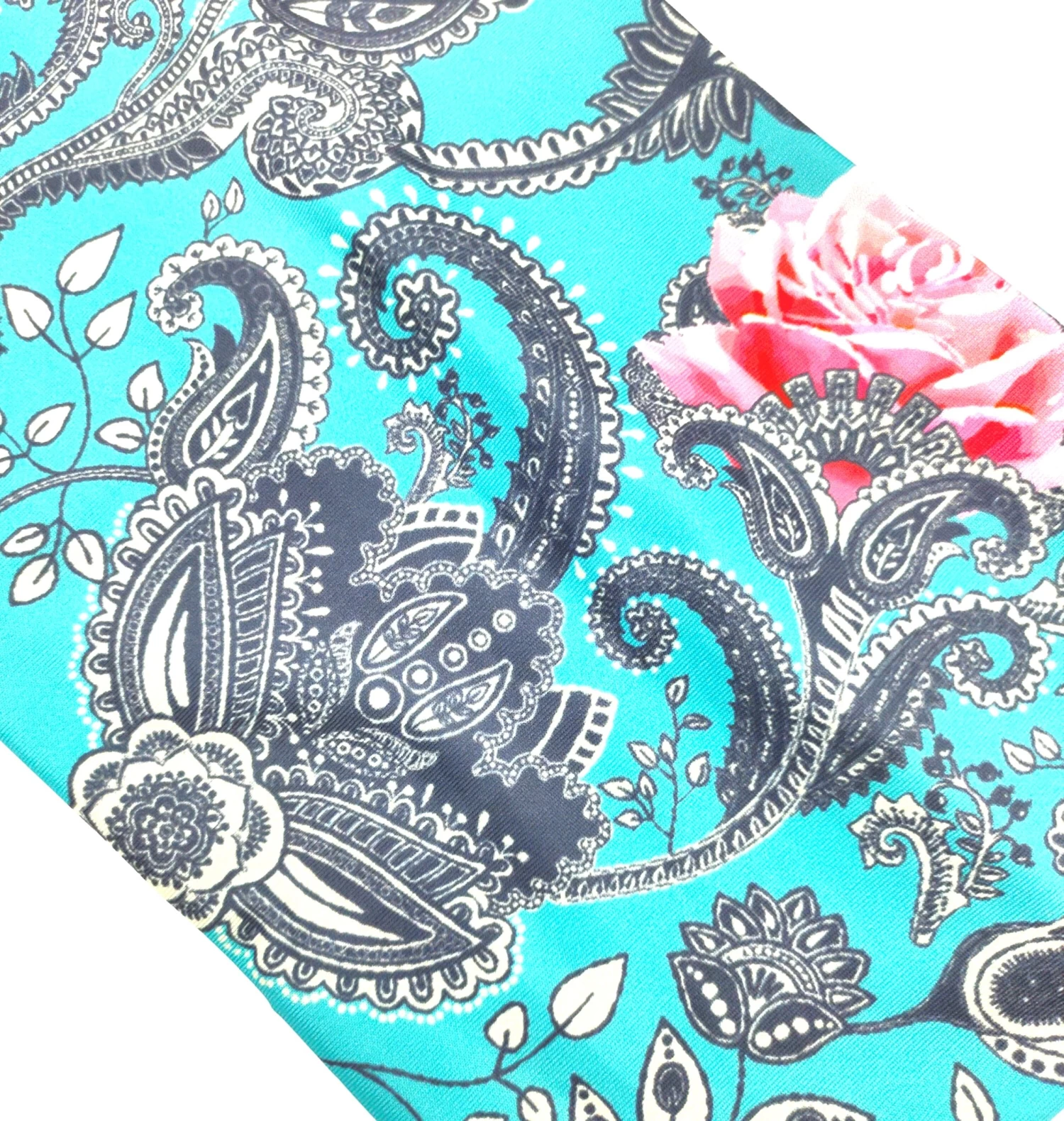 Pink Rose Printed Sky Blue Wide Loop Headband - Image 2